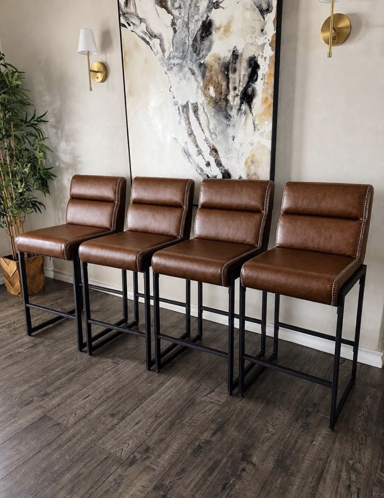 Cognac Channel-Stitch Counter Stool