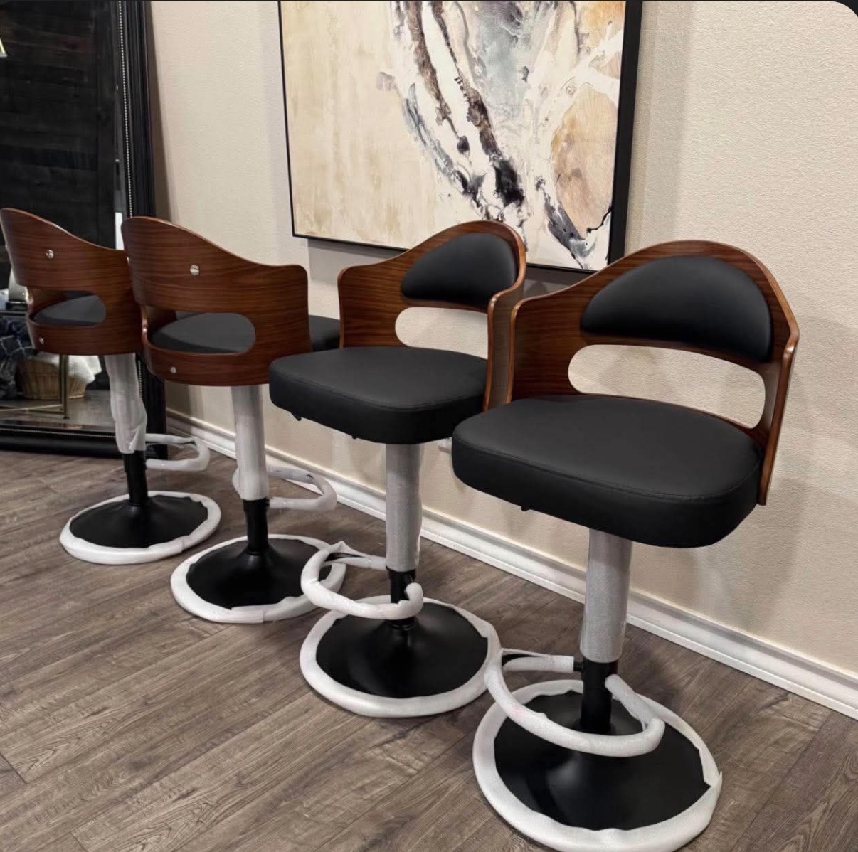 Walnut Woodback Adjustable Barstool — White or Black