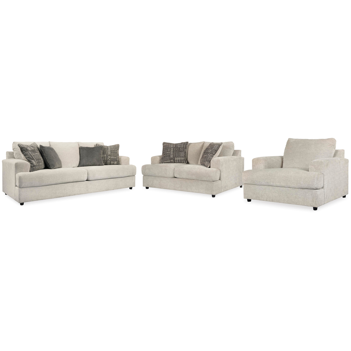 Soletren Sofa, Loveseat and Chair in Stone