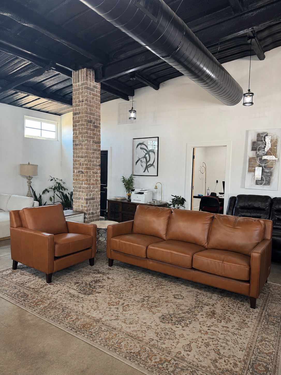 West Park Brown Leather Sofa & Chair Set