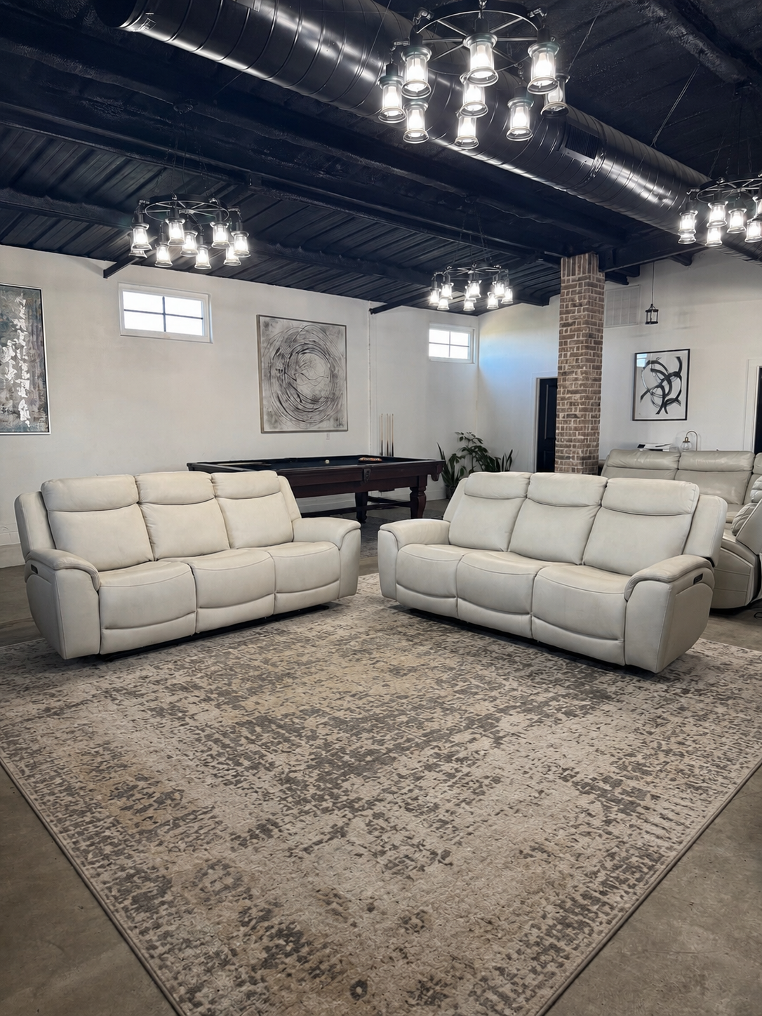 Cream Leather Power Reclining Sofa