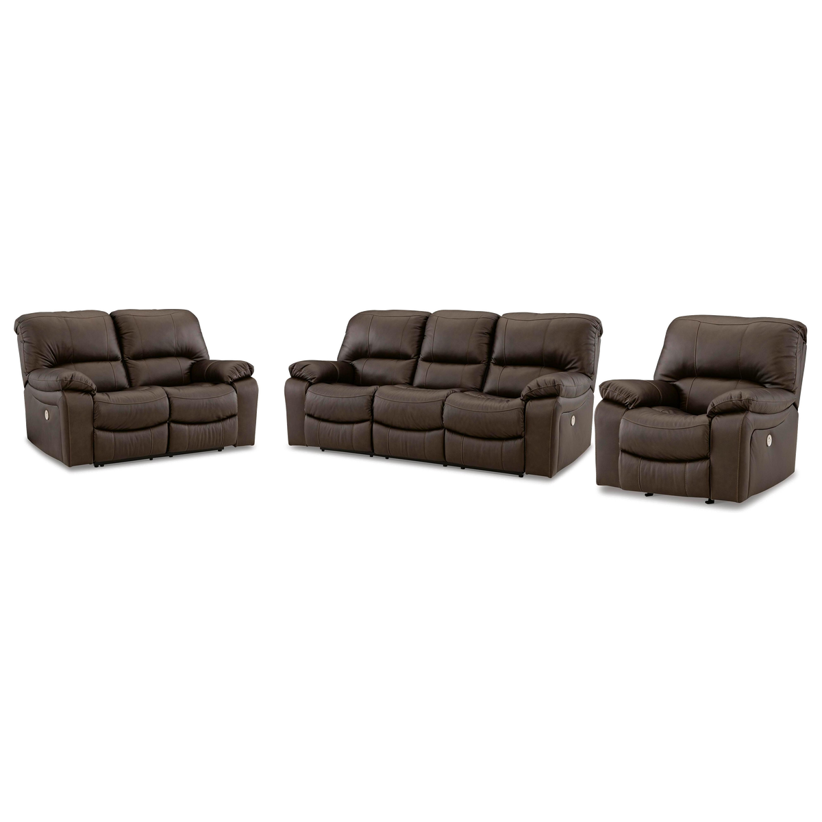 Leesworth Sofa, Loveseat and Recliner in Dark Brown