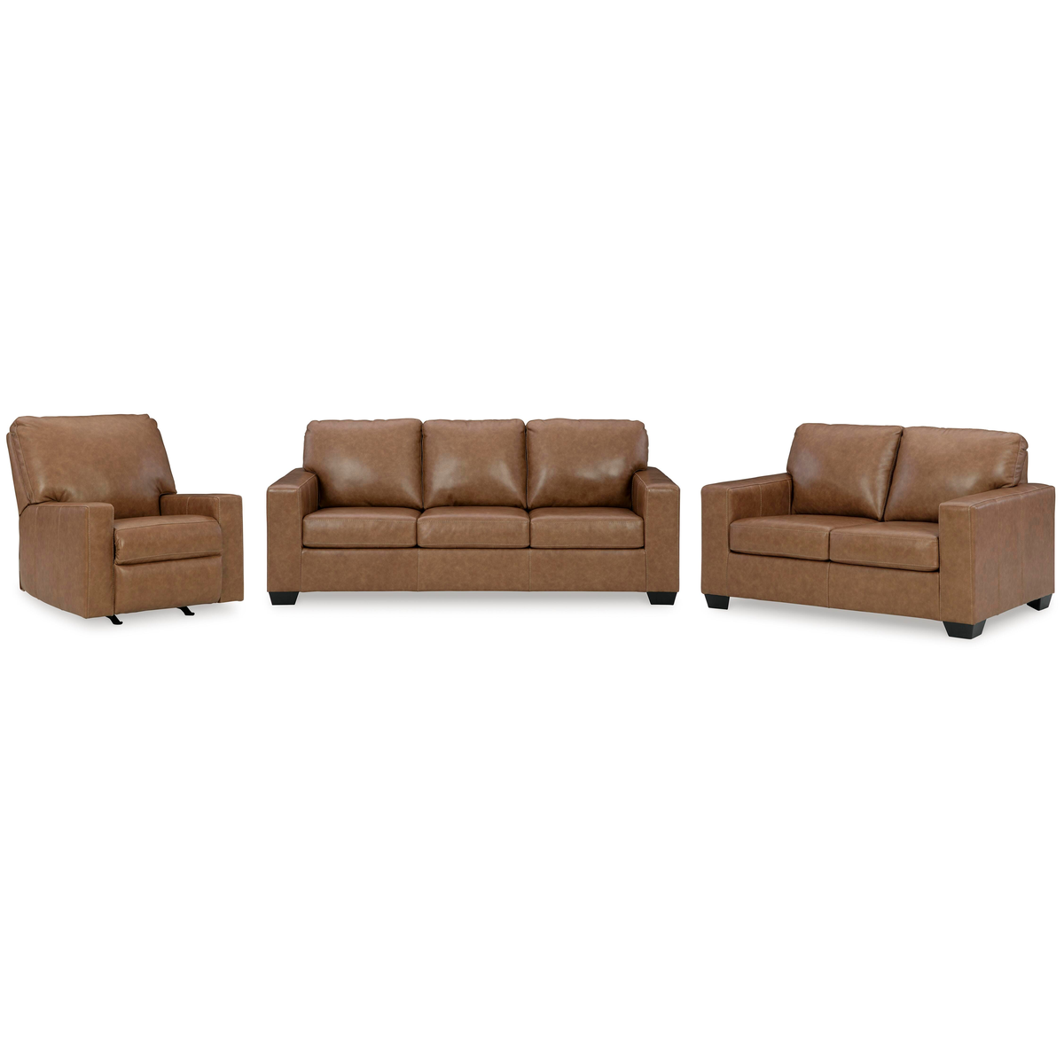 Bolsena Sofa, Loveseat and Recliner in Caramel