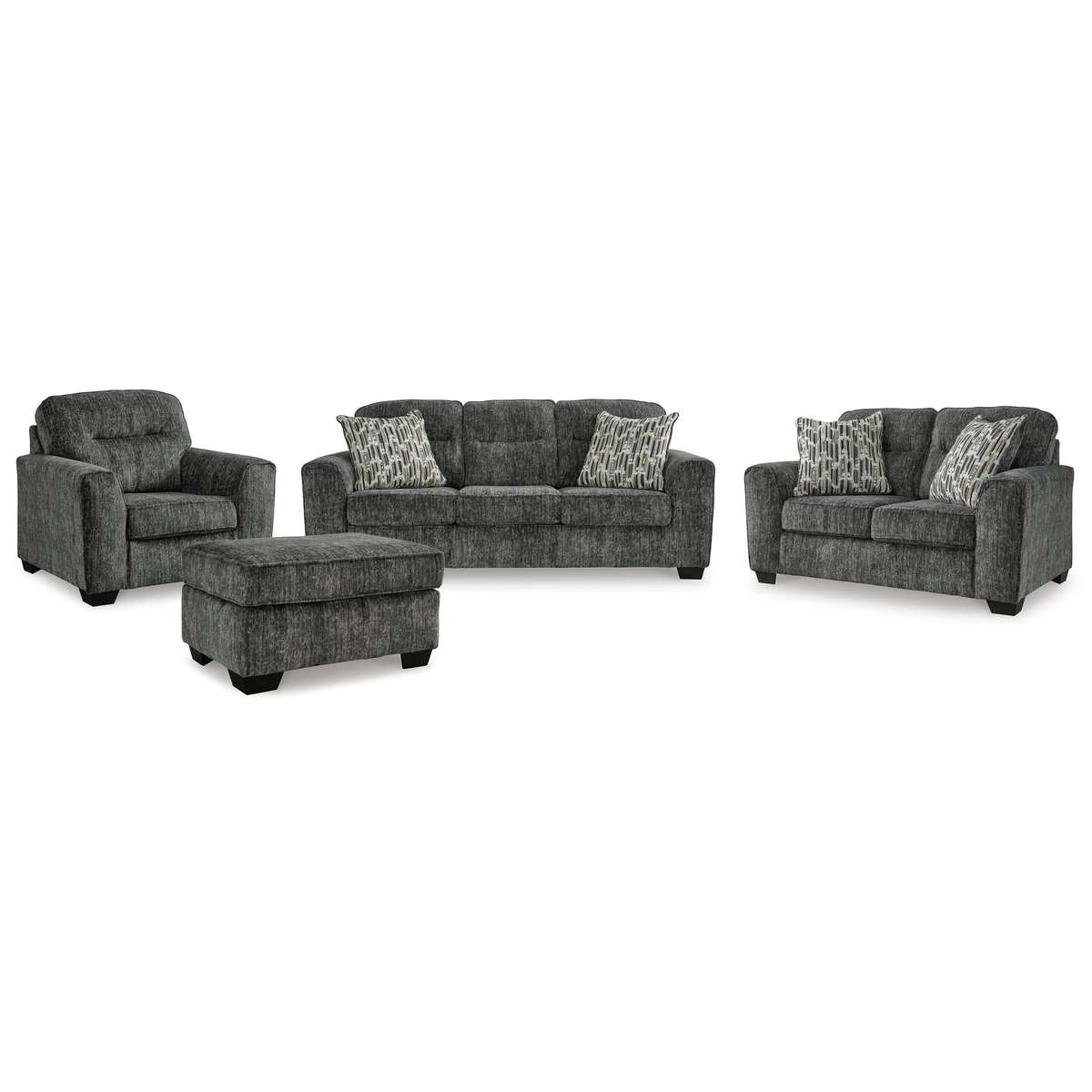 Lonoke Sofa, Loveseat, Chair and Ottoman in Gunmetal