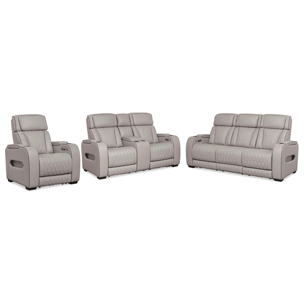 Boyington Sofa, Loveseat and Recliner in Gray