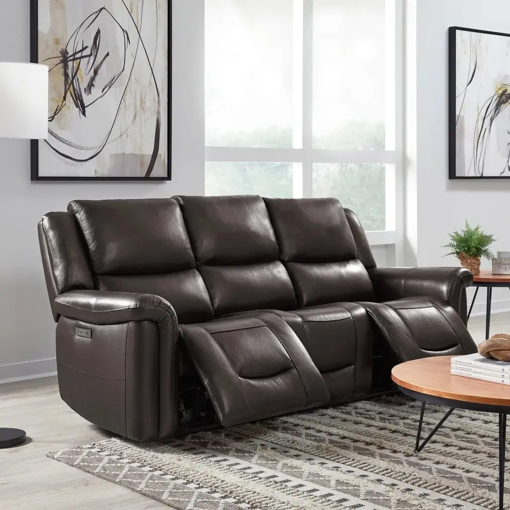 Alba Leather Power Reclining Sofa with Power Headrests — New in Box