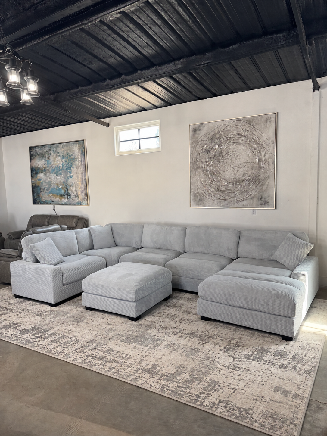 Element Light Grey Corduroy Modular Sectional with Chaise & Ottoman